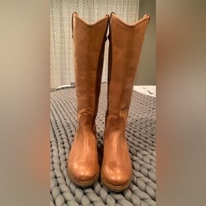 Frye Melissa Button Lug Tall Boots, Cognac, Leather, size 10 M, New in Box